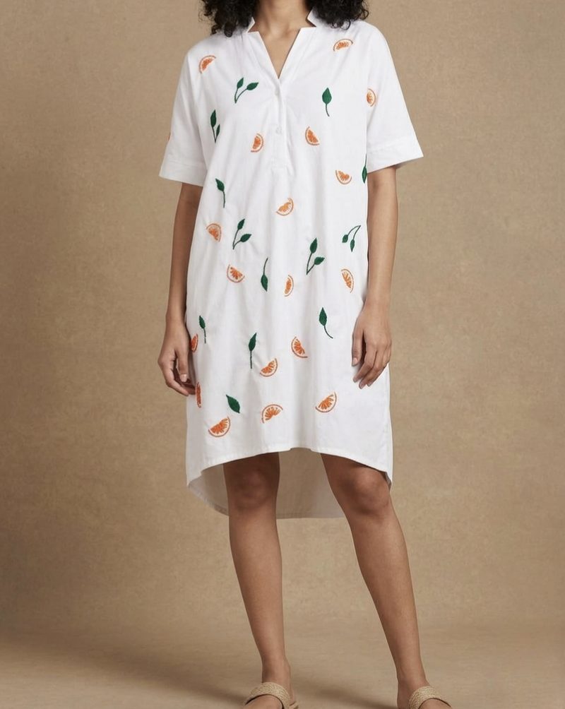 Hand embroidered citrus dress